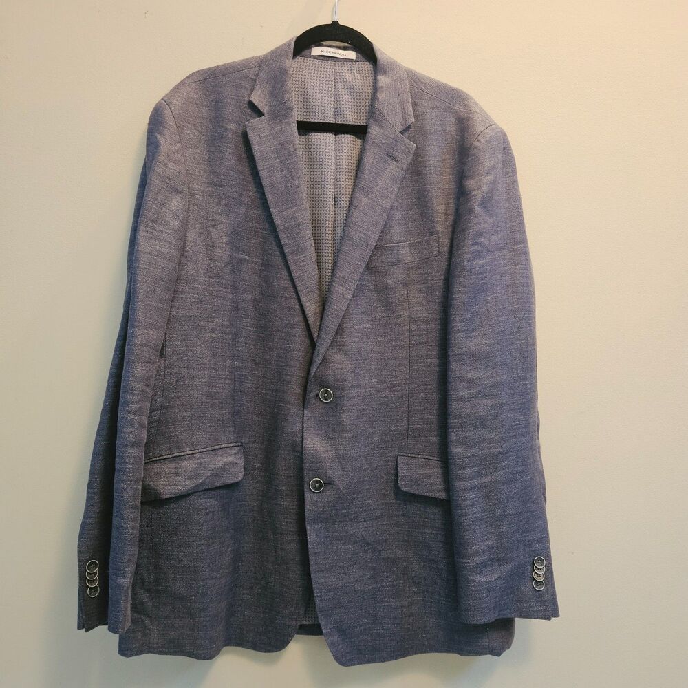 Joseph Abboud Blazer Mens 43L Long Blue Linen Tailored Fit Sport Coat Jacket